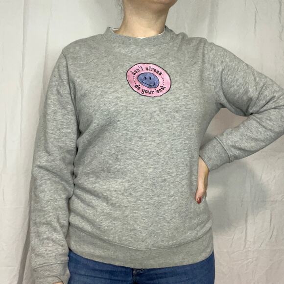 Vintage Don't Stress Do Your Best Happy Face Embroidered Sweatshirt - Picture 2 of 8
